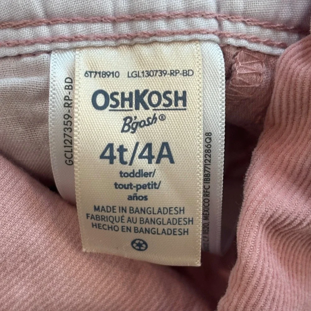 OshKosh B'gosh Corduroy Overalls Girls 4T Pink Lace Trim Bib Jumpsuit Vestbak